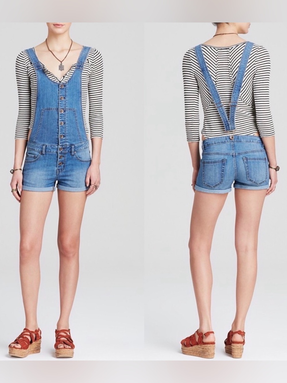 Free People Century Denim Shortalls Romper Size 25